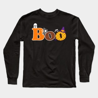 Ghost, Spider, Bat and Witch Hat Boo Halloween Long Sleeve T-Shirt